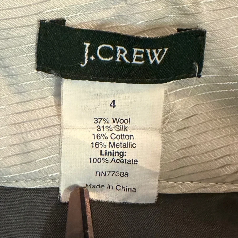 J.Crew Pencil Skirt Women 4 Silver Wool Silk Metallic Jacquard Style Luxury